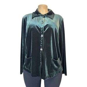 TG-31 Jones New York Women's M Emerald Green Velvet Button Up Top
